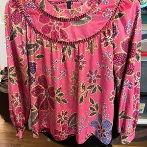 Anthropologie Pink Ruffled Long Sleeve Blouse